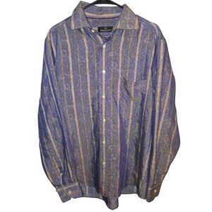 Men's Bugatchi Vomo Purple Paisley & Striped Button Down Shirt, L
